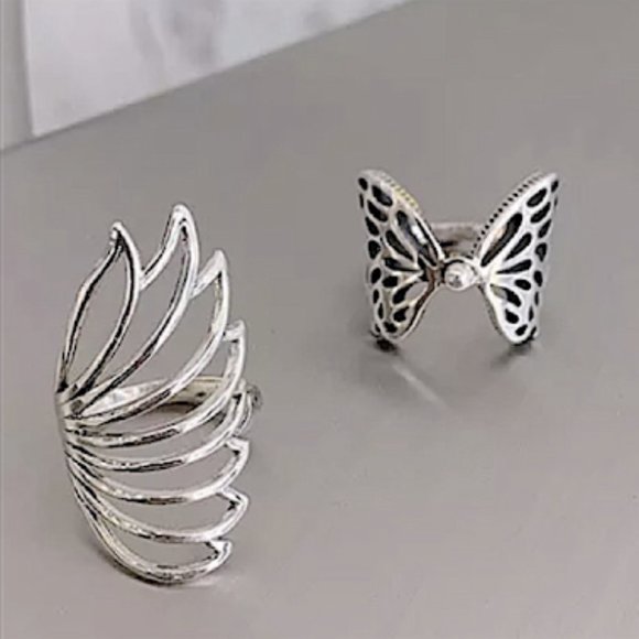 STERLING SILVER ANGEL WING N HOLLO OUT BUTTERFLY RING SET - Picture 7 of 7